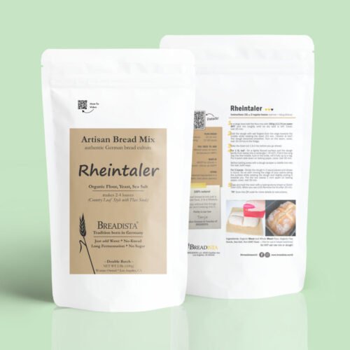 Product - Rheintaler Bread Mix in white pouch with instructions on the back by BREADISTA