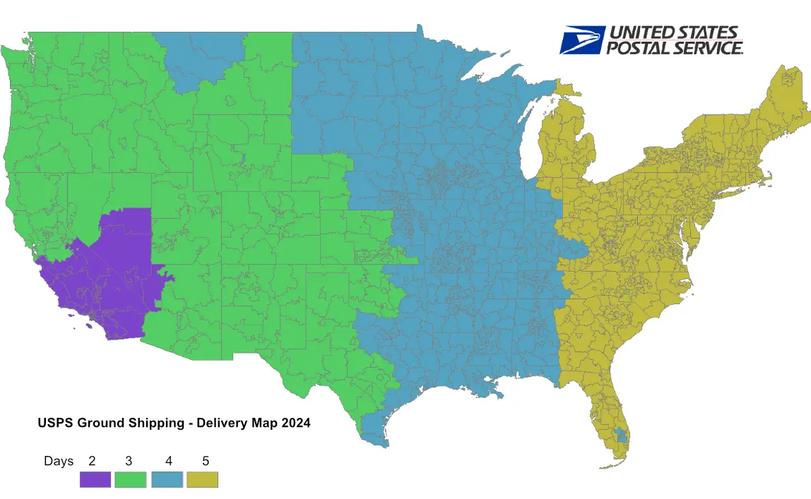 USPS Map - Ground Delivery Map from zip code 900