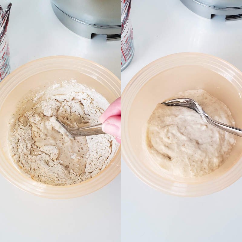 pre-dough while mixing and after in small bowl for a homemade Italian easter bread