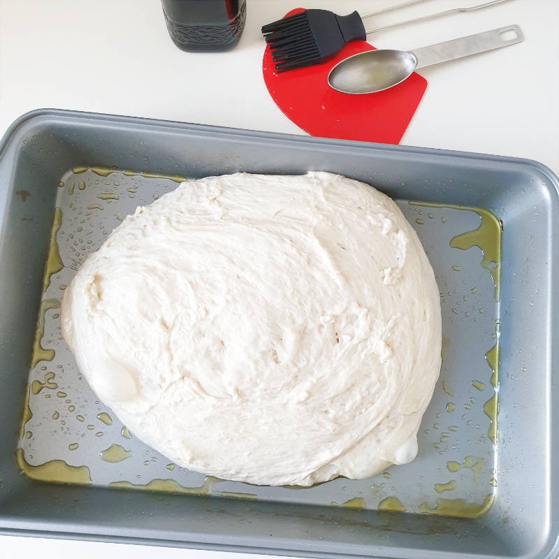 Shape Foccacia - dough in pan before proofing