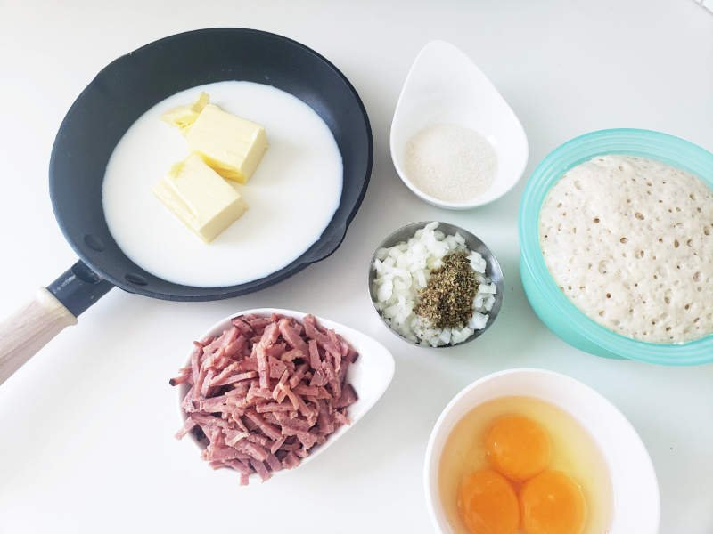 ingredients weight and layed out - Gugelhupf savory by BREADISTA