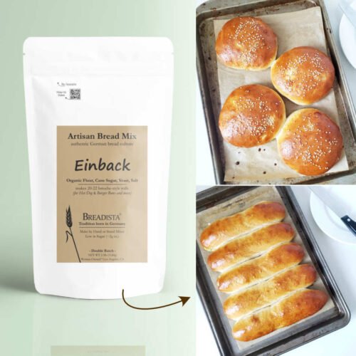 single bread mix pouch 'Einback' with 2 images showing options to bake - rolls and buns- BREADISTA