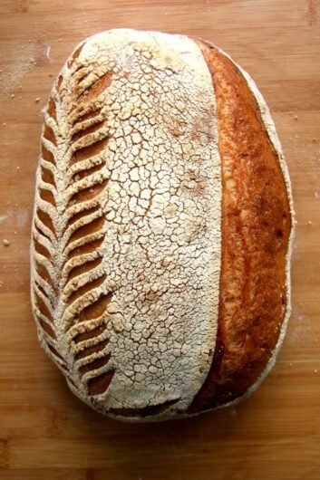 Unsplash - Loaf of baked Bread with scored pattern - Birdview