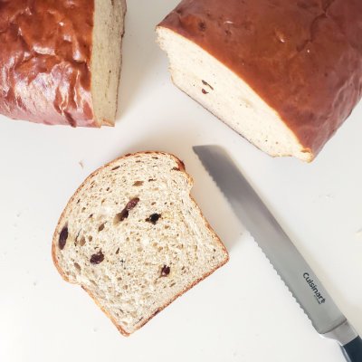 birdview - slice of Cinnamon Raisin Loaf, crumbshot by BREADISTA