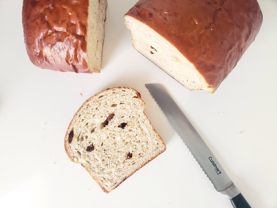 birdview - slice of Cinnamon Raisin Loaf by BREADISTA