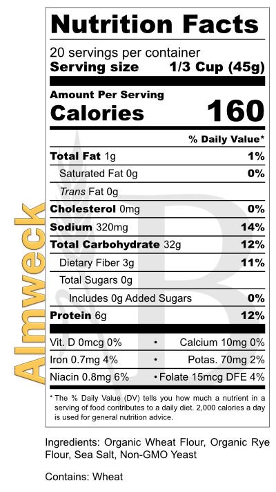 Nutrition Label - BREADISTA's Almweck bread mix