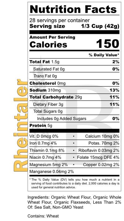 Nutrition Label - BREADISTA's Rheintaler bread mix