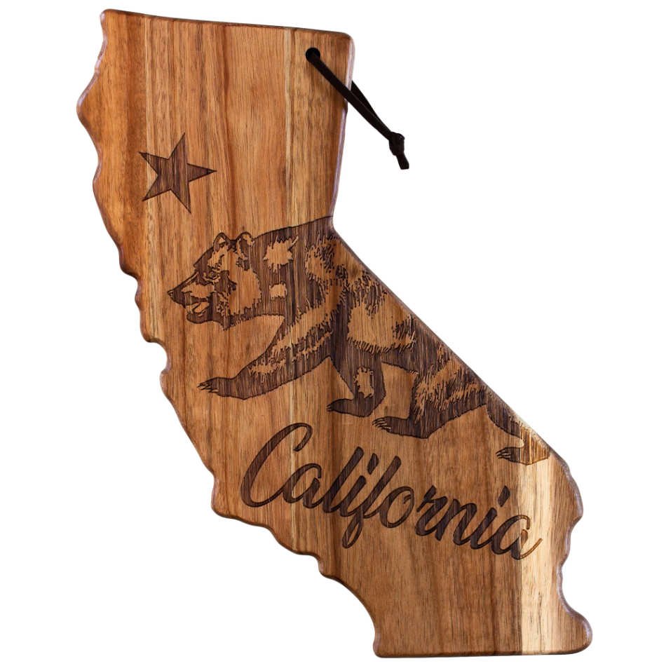 Wooden Califorina cutting board, shaped in states outline