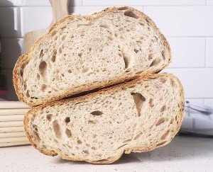 Hybrid Loaf - Crumbshot stacked halves - BREADISTA Wurzelbrot bread mix with Frieda Sourdough