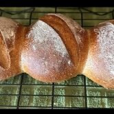 Review - Kleine Runde: baked three loaves touching each other on rack - BREADISTA bread mixes