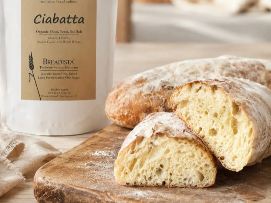 Ciabatta bread mix, baked loaf