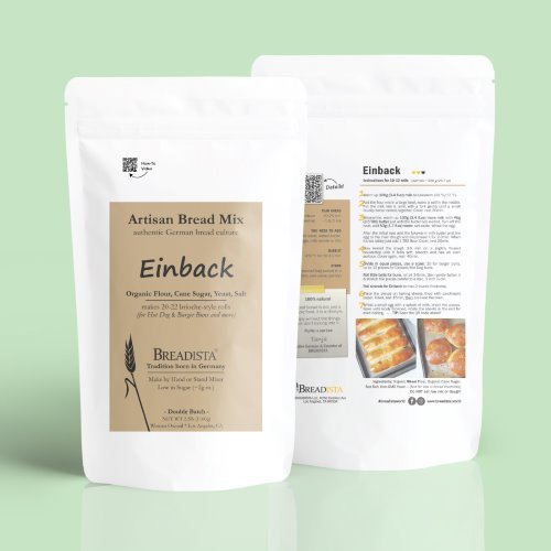Product picture: Bread Mix pouch showing front and back with instructions - BREADISTA Einback mix for brioche buns