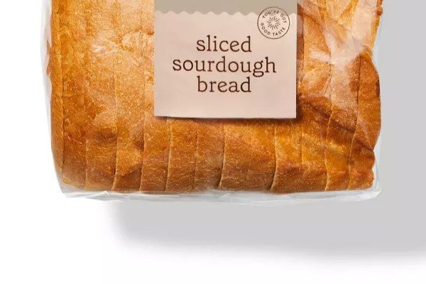 sliced packaged sourdough loaf with front label - fake vs real